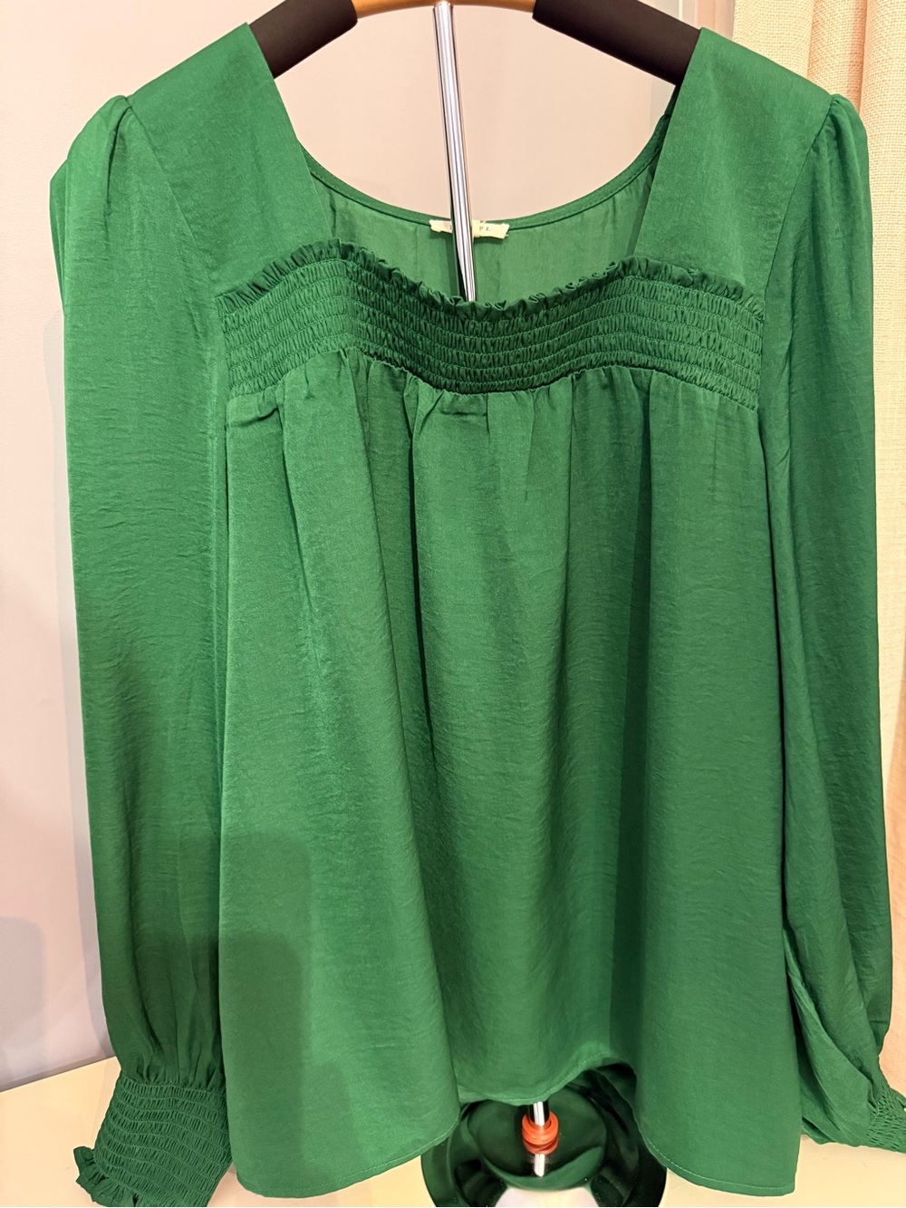 Jodifl L Emeral Green Smocked Square Neck Blouse - Women Tops